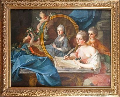 ÉCOLE FRANÇAISE vers 1760, entourage de Noël HALLÉ ALLÉGORIE DE L'ÉTUDE Toile. (Petites...