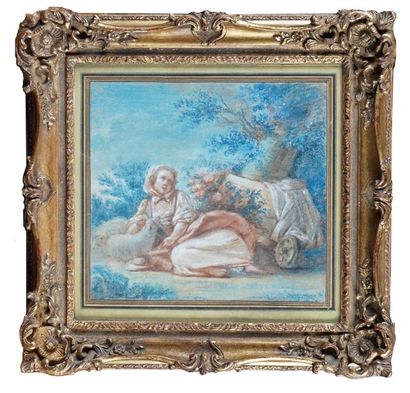 École FRANÇAISE du XVIIIe siècle BERGÈRE Pastel. 21 x 22,7 cm Ancienne attribution...