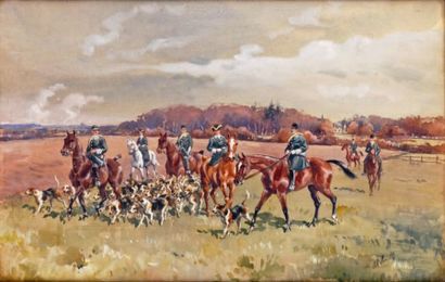 Baron Karl REILLE - 1886-1974 LE DÉPART DE LA CHASSE, RALLYE CHESNAYE (BERRY) DU...