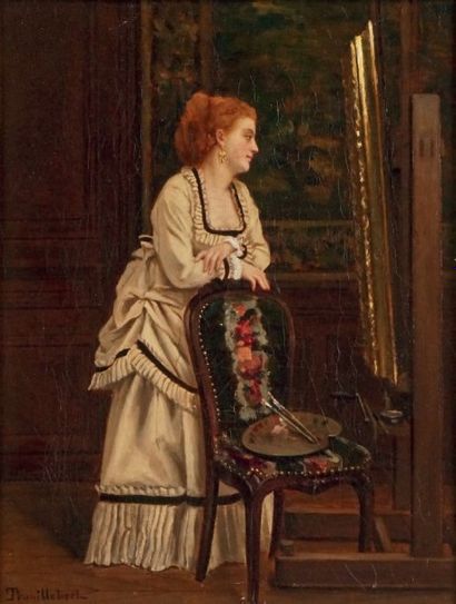 Paul-Désiré TROUILLEBERT (1829-1900) DANS L'ATELIER DE L'ARTISTE Huile sur toile...