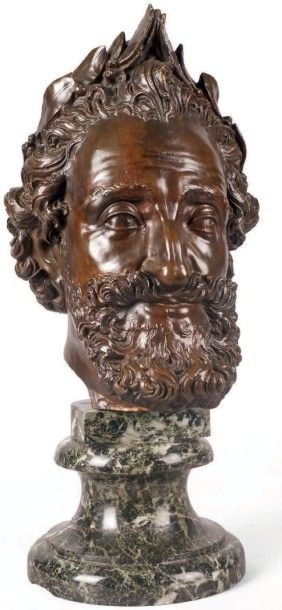 D'après Mathieu JACQUET (vers 1545-1611) HENRI IV Épreuve en bronze à patine brune...