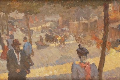 Louis HAYET (1864-1940) PARIS LES GRANDS BOULEVARDS, vers 1892 Huile sur panneau...