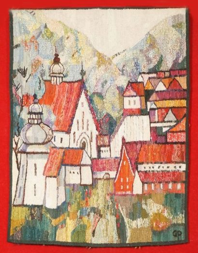 null ORIGINALE TAPISSERIE (Pologne, XX siècle) «scènes de village». 113 x 140 cm