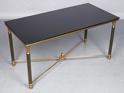 null TABLE BASSE de SALON RECTANGULAIRE en laiton doré et plateau de verre noire,...