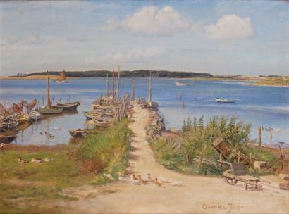 Gabriel Olaf JENSEN - 1862-1930 LA JETÉE DES PÊCHEURS, 1902 44 x 58