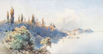 Angelos GIALLINA - 1857-1939 VUE DE CORFOU Aquarelle signée en bas à gauche. 20,5...