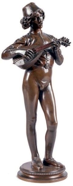 Paul DUBOIS - 1827-1905 LE CHANTEUR FLORENTIN, 1865 Épreuve en bronze à patine brune...