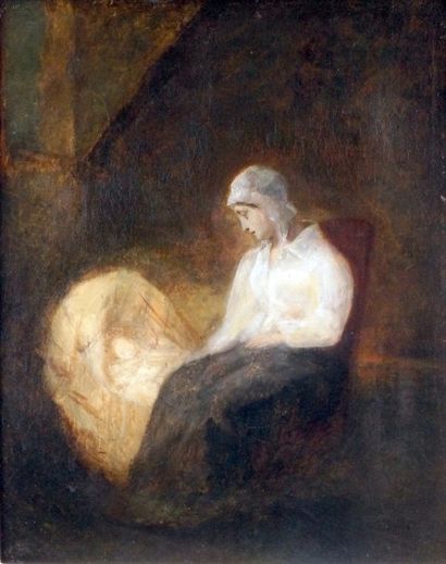 Octave TASSAERT - 1800-1874 MÈRE ET SON ENFANT Huile sur toile. 42 x 34