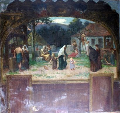 ÉCOLE SYMBOLISTE du XIXe siècle PROJET DE DÉCOR Huile sur toile. 94 x 102