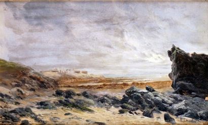 Émile CHARLET - 1851-1910 BORD DE MER Huile sur toile signée en bas à droite. 21...