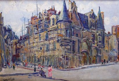 Gustave MADELAIN - 1867-1944 PARIS, L'HÔTEL DE SENS Huile sur toile signée en bas...