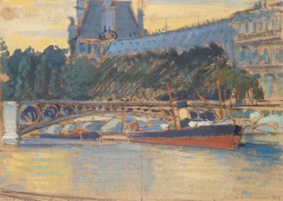Henry de WAROQUIER - 1881-1970 PARIS, PÉNICHES PRÈS DU LOUVRE, 1899 Pastel signé...