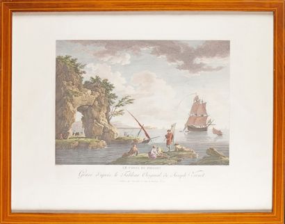 Yves MARIE (1742-1816) d'après Joseph VERNET LE CHOIX DU POISSON Burin aquarellé....