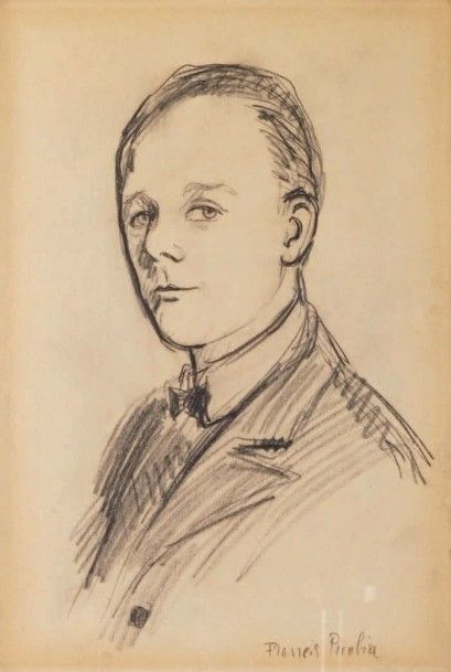 Francis PICABIA - 1879-1953 
PORTRAIT DE JEAN BONLIN Dessin au fusain signé en bas...