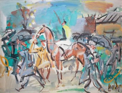 GEN-PAUL - 1895-1975 
LE PADDOCK Gouache signée en bas à droite.
49 x 64