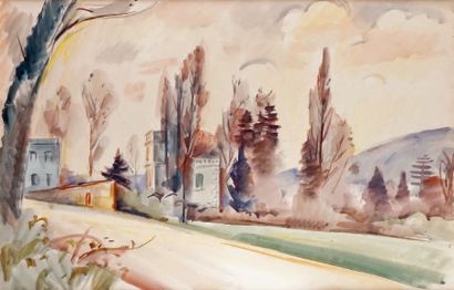 André LHÔTE - 1885-1862 
PROPRIÉTÉ AU BORD DU CHEMIN, 1930
Aquarelle signée et datée...