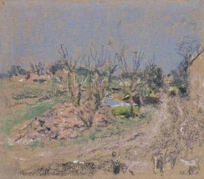 Edouard VUILLARD - 1868-1940 
PAYSAGE Pastel signé en bas à droite.
22 x 25