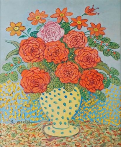 Élisée MACLET - 1881-1962 
VASE DE ROSES, vers 1921
Huile sur toile signée en bas...