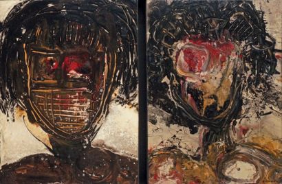 José Manuel CRUXENT - né en 1911 
DOUBLE AUTOPORTRAIT Deux huiles sur panneau juxtaposées...