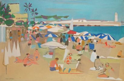 Roger DERIEUX - né en 1922 
LA PLAGE Huile sur toile signée en bas à gauche.
65 x...