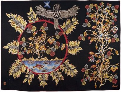 Jean LURÇAT - 1892-1966 
FEUILLES TAPISSERIE d'Aubusson signée et tissée par les...