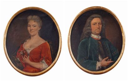 ÉCOLE HOLLANDAISE, vers 1780 PORTRAIT DE FEMME ET PORTRAIT D'HOMME Toiles ovales...