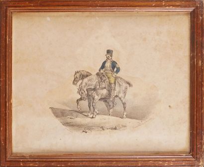 Théodore GERICAULT (1791-1824) LE CAVALIER Lithographie aquarellée, éditeur Villain...