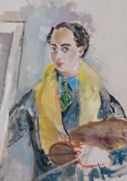 Émile GRAU-SALA - 1911-1975 AUTO-PORTRAIT, vers 1945 Huile sur toile signée en bas...