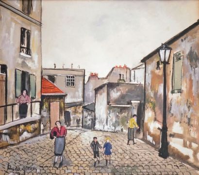 Lucien GENIN - 1894-1953 PARIS, RUE ANIMÉE Gouache signée en bas à gauche. 31,5 x...