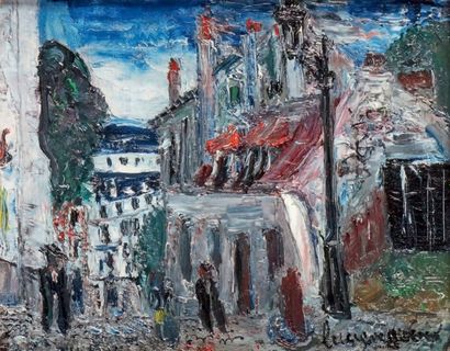 Lucien GENIN - 1894-1953 MONTMARTRE, LA MAISON DE MIMI PINSON Huile sur toile signée...