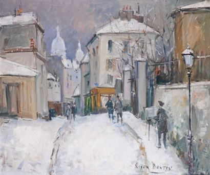 Roger BERTIN - 1915-2003 PARIS, MONTMARTRE Huile sur toile signée en bas à droite....