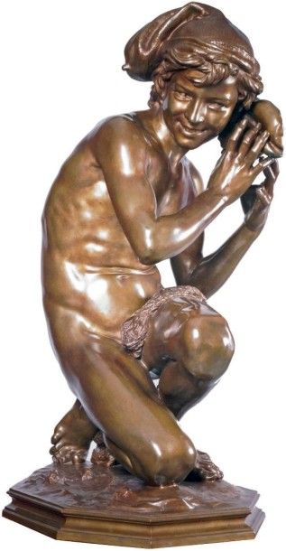 Jean-Baptiste CARPEAUX - 1827-1875 PÊCHEUR À LA COQUILLE n° 1 Bronze à patine mordorée...