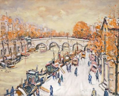 Charles MALLE - né en 1935 LA SEINE AU PONT MARIE Huile sur toile signée en bas à...