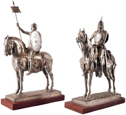 Emmanuel FREMIET - 1824-1910 CAVALIER ROMAIN - CHEF GAULOIS, 1863 Groupes en bronze...