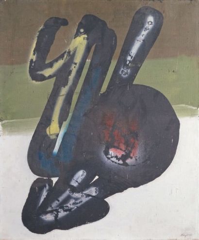 Ladislas KIJNO - 1921-2012 COMPOSITION Acrylique et aérosol sur toile signés en bas...