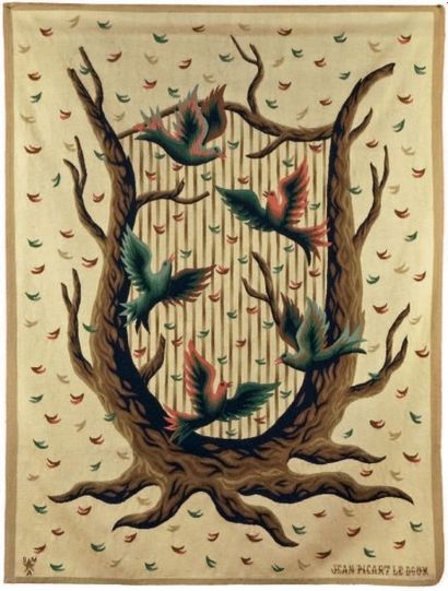 Jean PICART LEDOUX - 1902-1982 L'ARBRE LYRE Tapisserie d'Aubusson signée et tissée...