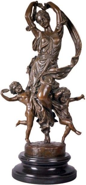CARRIER-BELLEUSE - 1824-1887 ALLÉGORIE DE LA DANSE Groupe en bronze à patine brune...