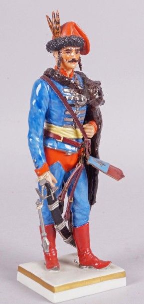 VANGERDINGE «Officier des hussards de Becherny. 1720-1735.» Figurine polychrome avec...