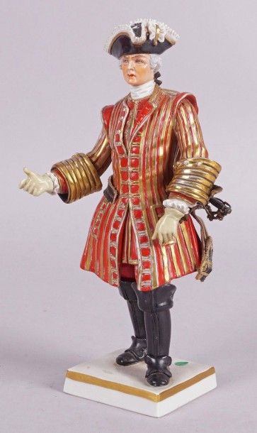 VANGERDINGE «Trompette des gendarmes de la Garde royale. 1725-1740.» Figurine polychrome...