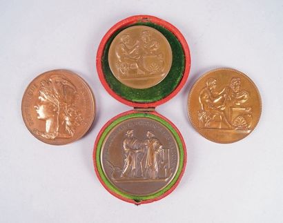 France Quatre médailles en bronze d'élève ou de prix: - Comité agricole de Lyon,...