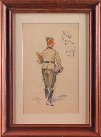 Alfred George HOËN (1869-1954) «Officier allemand portant son pain et sa bouteille...