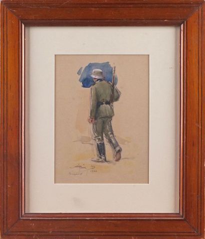 Alfred George HOËN (1869-1954) «Soldat allemand de dos» Dessin au crayon et à l'aquarelle,...