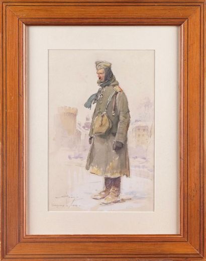 Alfred George HOËN (1869-1954) «Soldat allemand à l'hiver 44 à Périgueux.» Dessin...