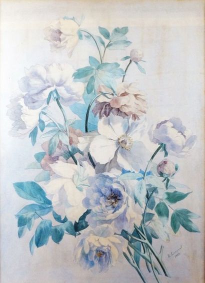 B. LOZOUET, école française du XIX-XXe siècle 
LES PIVOINES, 1889
Aquarelle signée...