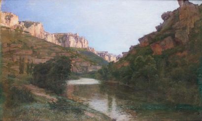 Léon GIFFARD - 1875-1946 
PAYSAGE D'AVEYRON Huile sur toile signée en bas à gauche.
63...
