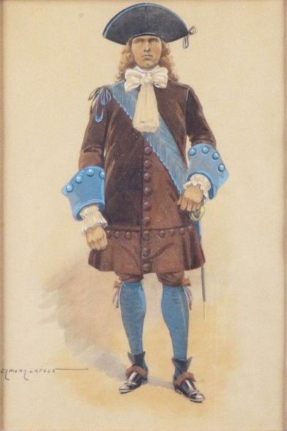 Edmond LAJOUX, école française XIX-XXe siècle 
PORTRAIT D'OFFICIERS D'ANCIEN RÉGIME,...
