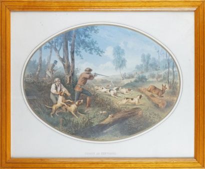 GRENIER Frères 
- CHASSE AU RENARD (n° 7) 
- CHASSE AU CHEVREUIL 
Paire de lithographies...