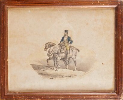 Théodore GERICAULT (1791-1824) 
LE CAVALIER
Lithographie aquarellée, éditeur VILLAIN...