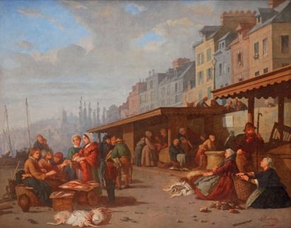 Alexandre DUBOURG - 1825-1891 HONFLEUR, LE MARCHÉ AUX POISSONS
Huile sur toile signée...