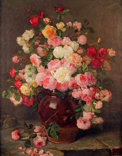 Hortense DURY-VASSELON - 1860-1924 GRAND VASE DE ROSES
Huile sur toile signée en...